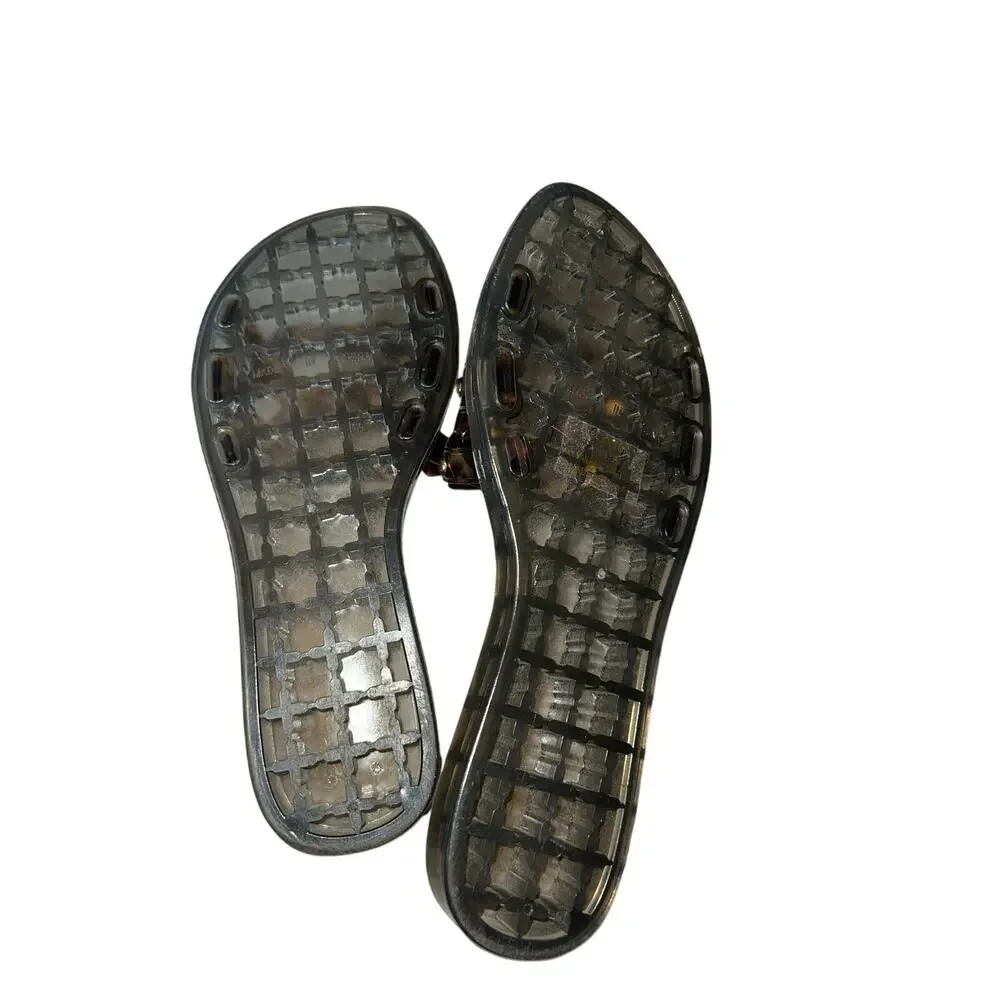 Vince Caputo Tortoiseshell Jelly Slide Sandals Studs Carron Gold Brown women's 7